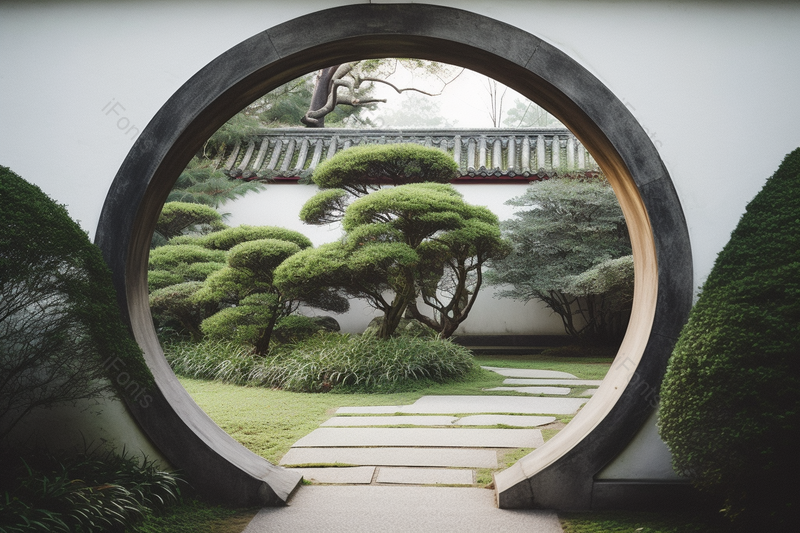 古建筑拱门和绿植围墙氛围实拍,高清,摄影图,摄影图片,图片大全,摄影图免费下载